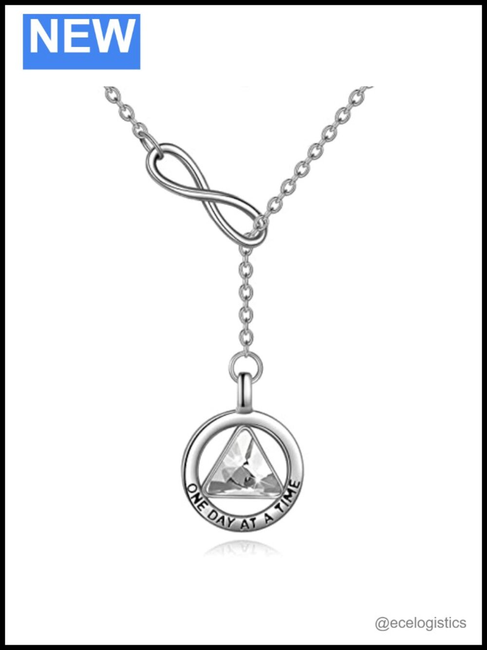 Sterling Silver AA Recovery Necklace Crystal Pendant Sobriety Jewelry Gift